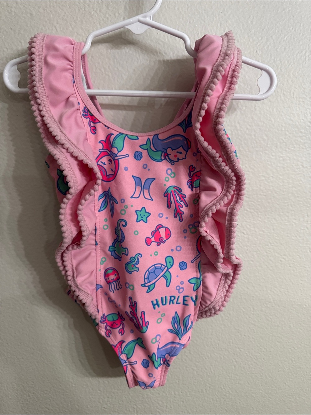 Hurley Pink Mermaid & Sea Life Ruffle One-Piece Swimsuit